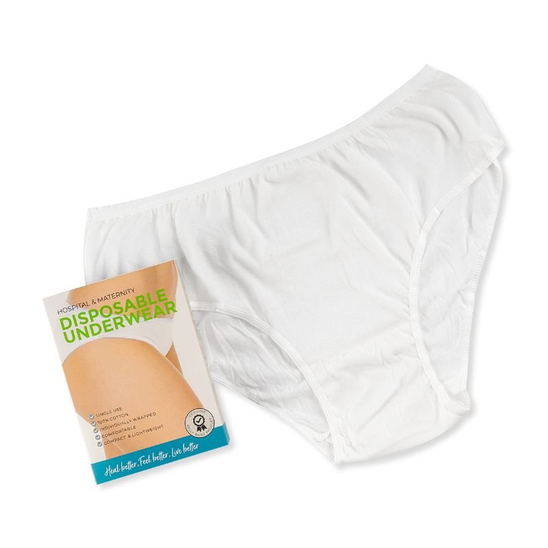 Ladies Disposable Underwear 5 Pack, Soft Cotton Full Briefs for Travel,  Hospital Stays, Surgical Recovery - Small White